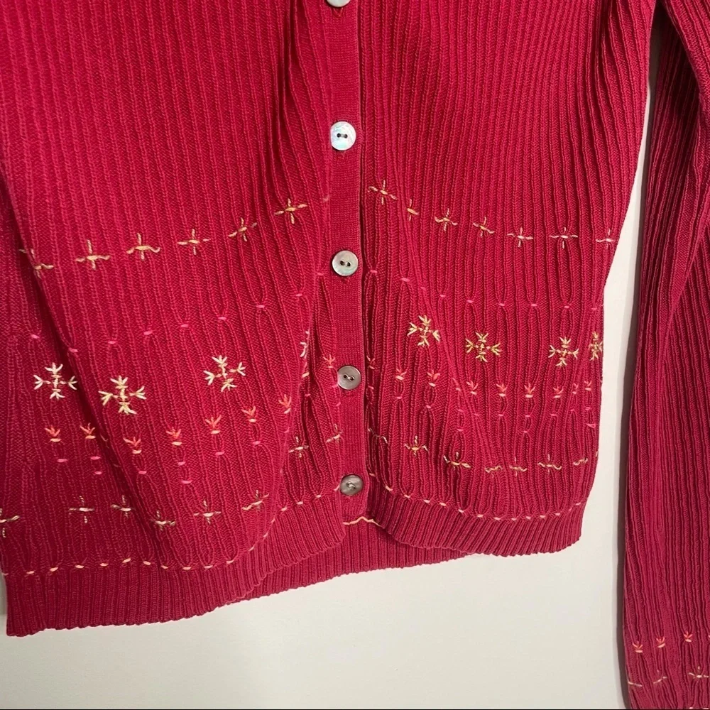 J. Crew | Vintage Red Embroidered Cardigan Sweater